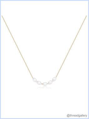 14K Gold Plated Freshwater Pearl Station Necklace for Women
